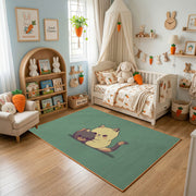 Sleepy Bear Area Rug, Sage Green Animal Carpet, Cozy Nursery Decor – featured room view