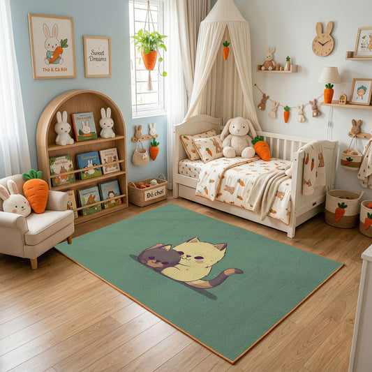 Sleepy Bear Area Rug, Sage Green Animal Carpet, Cozy Nursery Decor – featured room view
