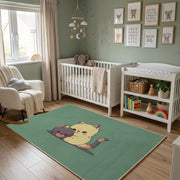 Sleepy Bear Area Rug, Sage Green Animal Carpet, Cozy Nursery Decor – alternate room view