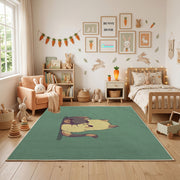 Sleepy Bear Area Rug, Sage Green Animal Carpet, Cozy Nursery Decor – full rug view