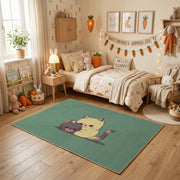 Sleepy Bear Area Rug, Sage Green Animal Carpet, Cozy Nursery Decor – texture view