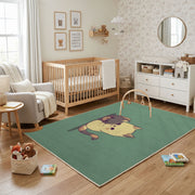 Sleepy Bear Area Rug, Sage Green Animal Carpet, Cozy Nursery Decor – playroom styling