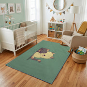 Sleepy Bear Area Rug, Sage Green Animal Carpet, Cozy Nursery Decor – living room view