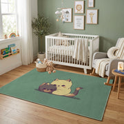 Sleepy Bear Area Rug, Sage Green Animal Carpet, Cozy Nursery Decor – design close-up