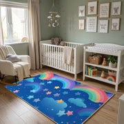 Rainbow Night Sky Area Rug, Blue Celestial Carpet, Kids Room Decor – alternate room view