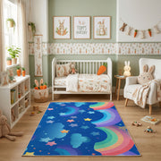 Rainbow Night Sky Area Rug, Blue Celestial Carpet, Kids Room Decor – pattern detail