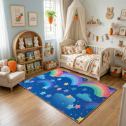 Rainbow Night Sky Area Rug, Blue Celestial Carpet, Kids Room Decor – texture view