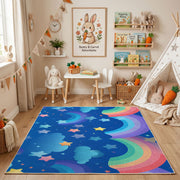 Rainbow Night Sky Area Rug, Blue Celestial Carpet, Kids Room Decor – bedroom styling