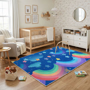 Rainbow Night Sky Area Rug, Blue Celestial Carpet, Kids Room Decor – playroom styling