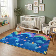 Rainbow Night Sky Area Rug, Blue Celestial Carpet, Kids Room Decor – design close-up
