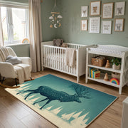 Misty Wolf Silhouette Area Rug, Teal Forest Animal Carpet, Rustic Decor – alternate room view