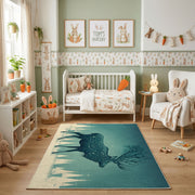 Misty Wolf Silhouette Area Rug, Teal Forest Animal Carpet, Rustic Decor – pattern detail
