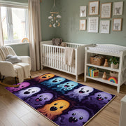 Purple Emoji Faces Area Rug, Dark Playful Pattern Carpet, Kids Decor – alternate room view
