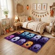 Purple Emoji Faces Area Rug, Dark Playful Pattern Carpet, Kids Decor – pattern detail