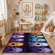 Purple Emoji Faces Area Rug, Dark Playful Pattern Carpet, Kids Decor – bedroom styling