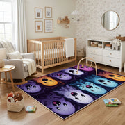 Purple Emoji Faces Area Rug, Dark Playful Pattern Carpet, Kids Decor – playroom styling