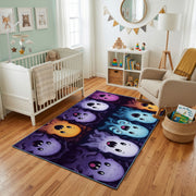 Purple Emoji Faces Area Rug, Dark Playful Pattern Carpet, Kids Decor – living room view