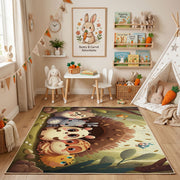 Purple Cat Faces Area Rug, Dark Feline Pattern Carpet, Gothic Decor – featured room view
