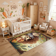 Purple Cat Faces Area Rug, Dark Feline Pattern Carpet, Gothic Decor – angled room view