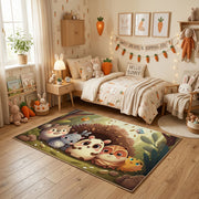Purple Cat Faces Area Rug, Dark Feline Pattern Carpet, Gothic Decor – texture view