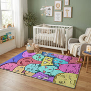 Pastel Cat Collage Area Rug, Colorful Feline Pattern Carpet, Kids Decor – alternate room view