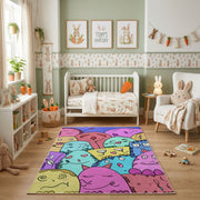 Pastel Cat Collage Area Rug, Colorful Feline Pattern Carpet, Kids Decor – pattern detail