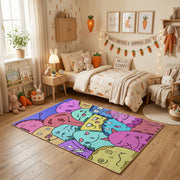 Pastel Cat Collage Area Rug, Colorful Feline Pattern Carpet, Kids Decor – texture view