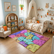 Pastel Cat Collage Area Rug, Colorful Feline Pattern Carpet, Kids Decor – bedroom styling