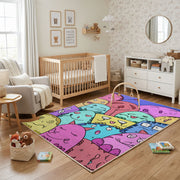Pastel Cat Collage Area Rug, Colorful Feline Pattern Carpet, Kids Decor – living room view