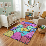 Pastel Cat Collage Area Rug, Colorful Feline Pattern Carpet, Kids Decor – design close-up