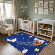 Moon Bunny Night Area Rug, Blue Celestial Rabbit Carpet, Nursery Decor – alternate room view