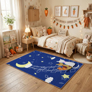 Moon Bunny Night Area Rug, Blue Celestial Rabbit Carpet, Nursery Decor – pattern detail