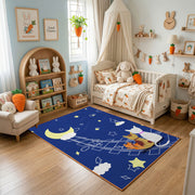 Moon Bunny Night Area Rug, Blue Celestial Rabbit Carpet, Nursery Decor – texture view