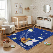 Moon Bunny Night Area Rug, Blue Celestial Rabbit Carpet, Nursery Decor – playroom styling
