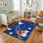 Moon Bunny Night Area Rug, Blue Celestial Rabbit Carpet, Nursery Decor – living room view