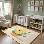 Smiling Flower Area Rug, Minimal Botanical Carpet, Cheerful Kids Decor – alternate room view