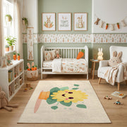 Smiling Flower Area Rug, Minimal Botanical Carpet, Cheerful Kids Decor – pattern detail