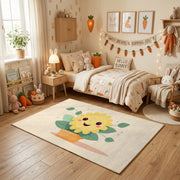 Smiling Flower Area Rug, Minimal Botanical Carpet, Cheerful Kids Decor – texture view