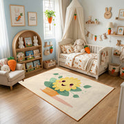 Smiling Flower Area Rug, Minimal Botanical Carpet, Cheerful Kids Decor – bedroom styling