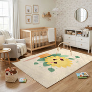 Smiling Flower Area Rug, Minimal Botanical Carpet, Cheerful Kids Decor – playroom styling