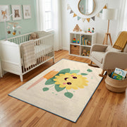 Smiling Flower Area Rug, Minimal Botanical Carpet, Cheerful Kids Decor – living room view