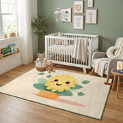 Smiling Flower Area Rug, Minimal Botanical Carpet, Cheerful Kids Decor – design close-up