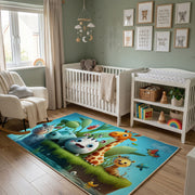Woodland Animal Adventure Area Rug, Green Forest Carpet, Kids Room Decor – featured room view