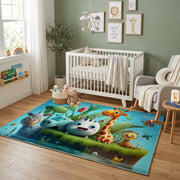 Woodland Animal Adventure Area Rug, Green Forest Carpet, Kids Room Decor – alternate room view