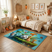 Woodland Animal Adventure Area Rug, Green Forest Carpet, Kids Room Decor – texture view