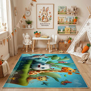 Woodland Animal Adventure Area Rug, Green Forest Carpet, Kids Room Decor – playroom styling