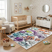 Colorful Cat Crowd Area Rug, Pastel Feline Collage Carpet, Kids Decor – featured room view