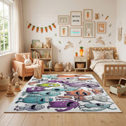 Colorful Cat Crowd Area Rug, Pastel Feline Collage Carpet, Kids Decor – full rug view
