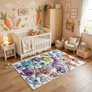 Colorful Cat Crowd Area Rug, Pastel Feline Collage Carpet, Kids Decor – angled room view