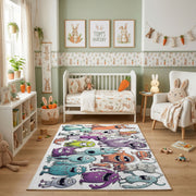 Colorful Cat Crowd Area Rug, Pastel Feline Collage Carpet, Kids Decor – pattern detail